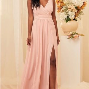 Lulu’s Thoughts of Hue Blush Surplice Maxi Bridesmaid Dress - PETITE SIZE